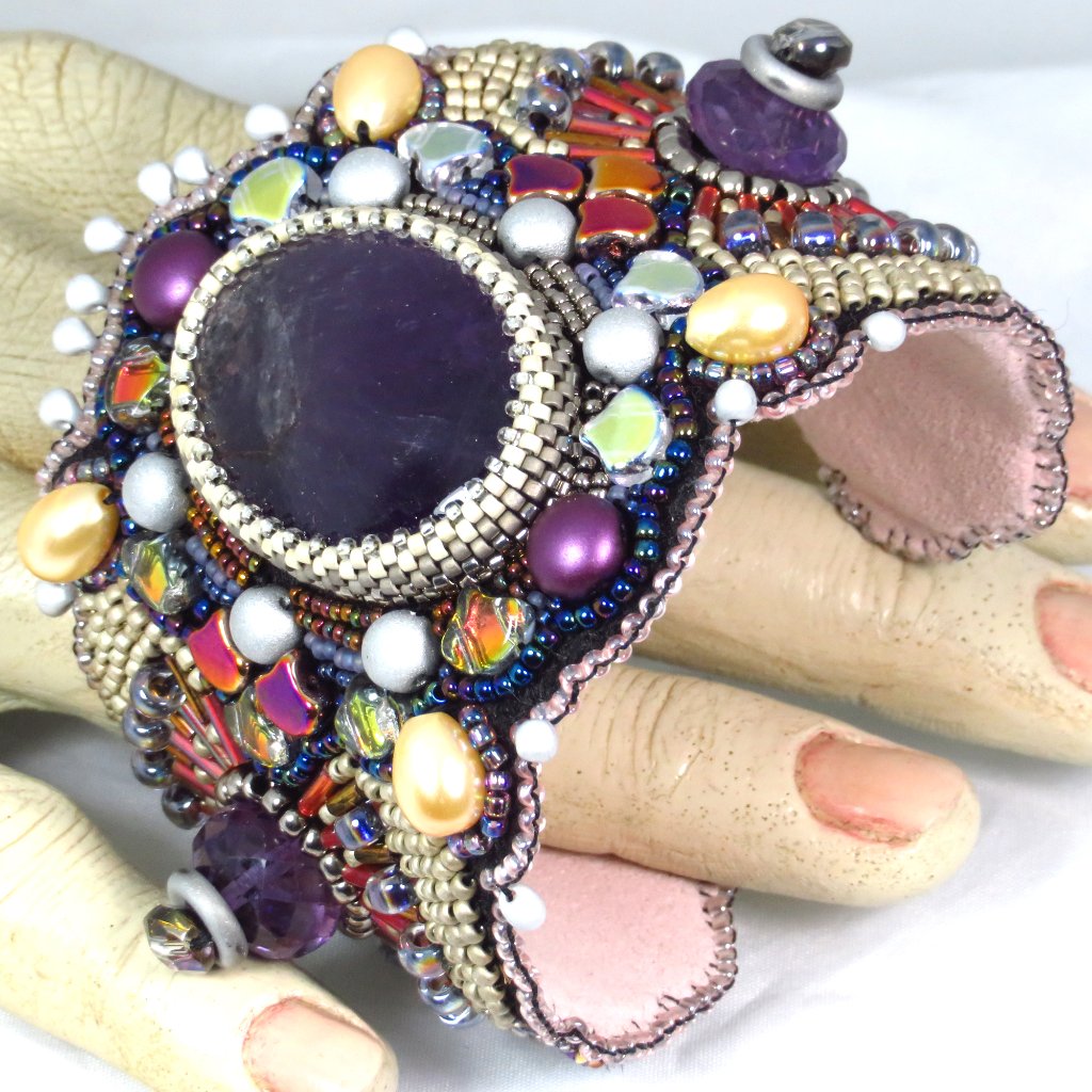 Amethyst Beaded Cuff Bracelet